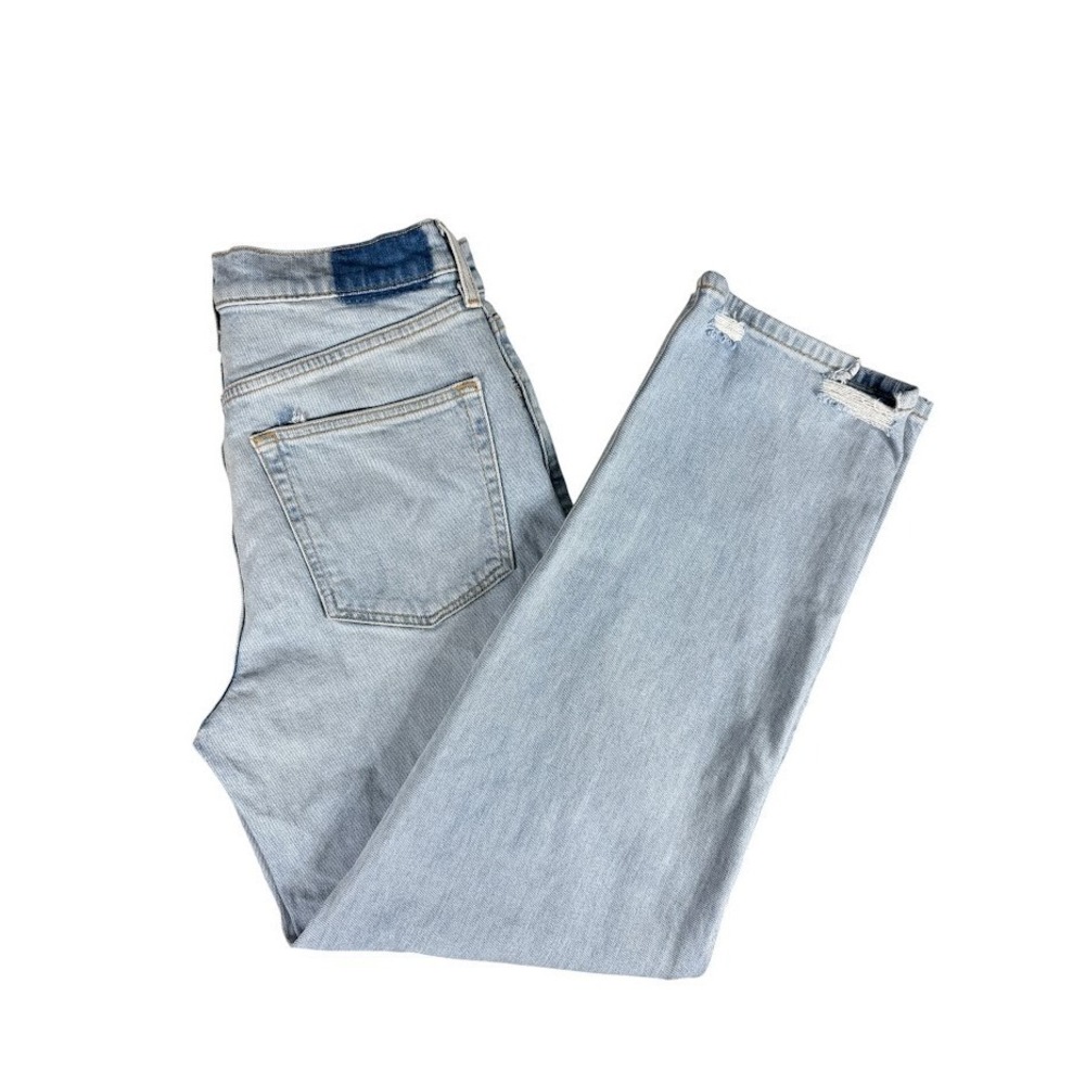 Etica Jeans‎ Womens 28 Light Blue Distressed High Rise Wide Leg Organic Cotton